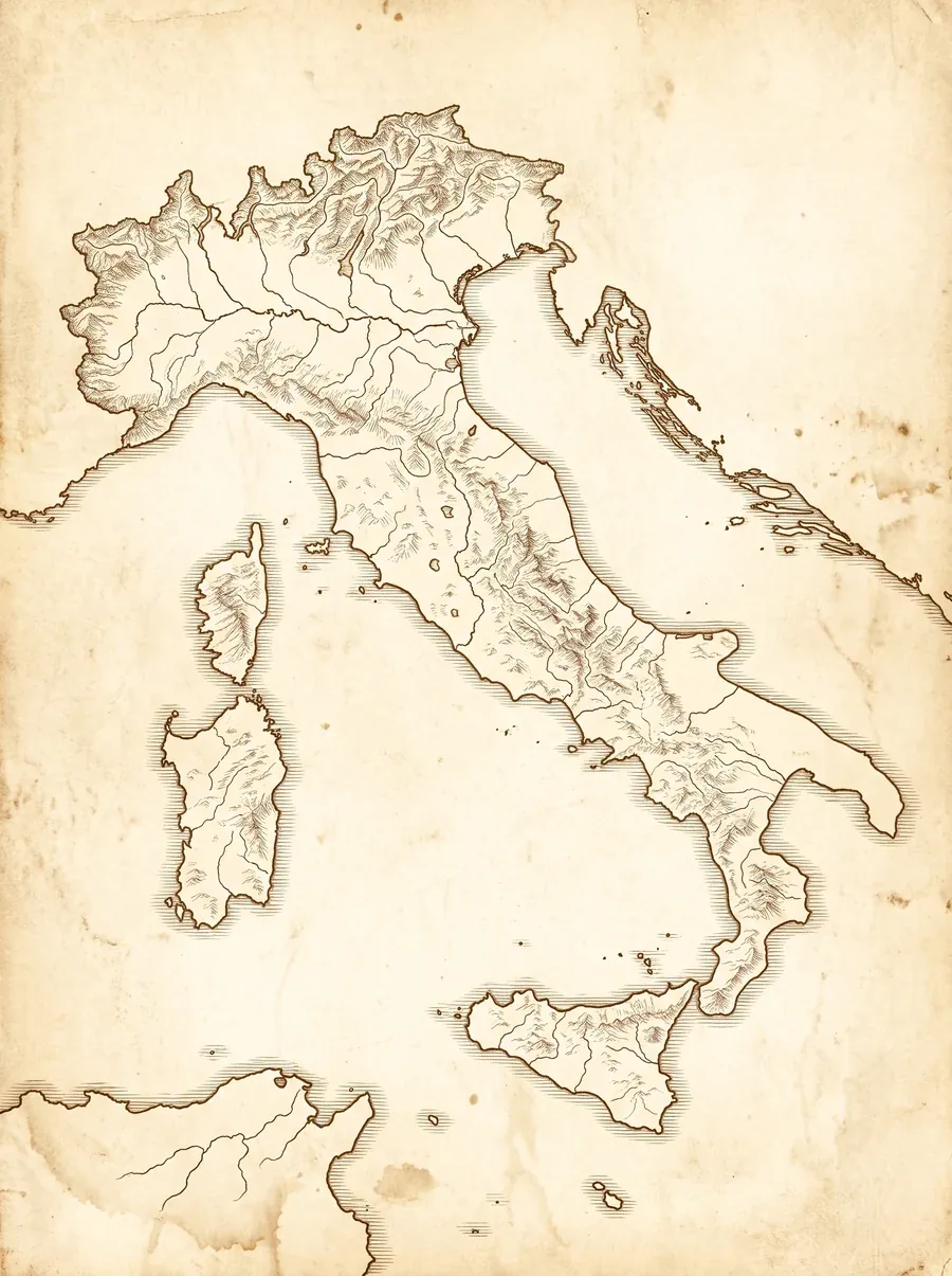 Antike Karte Italiens mit den Regionen unserer Produzenten